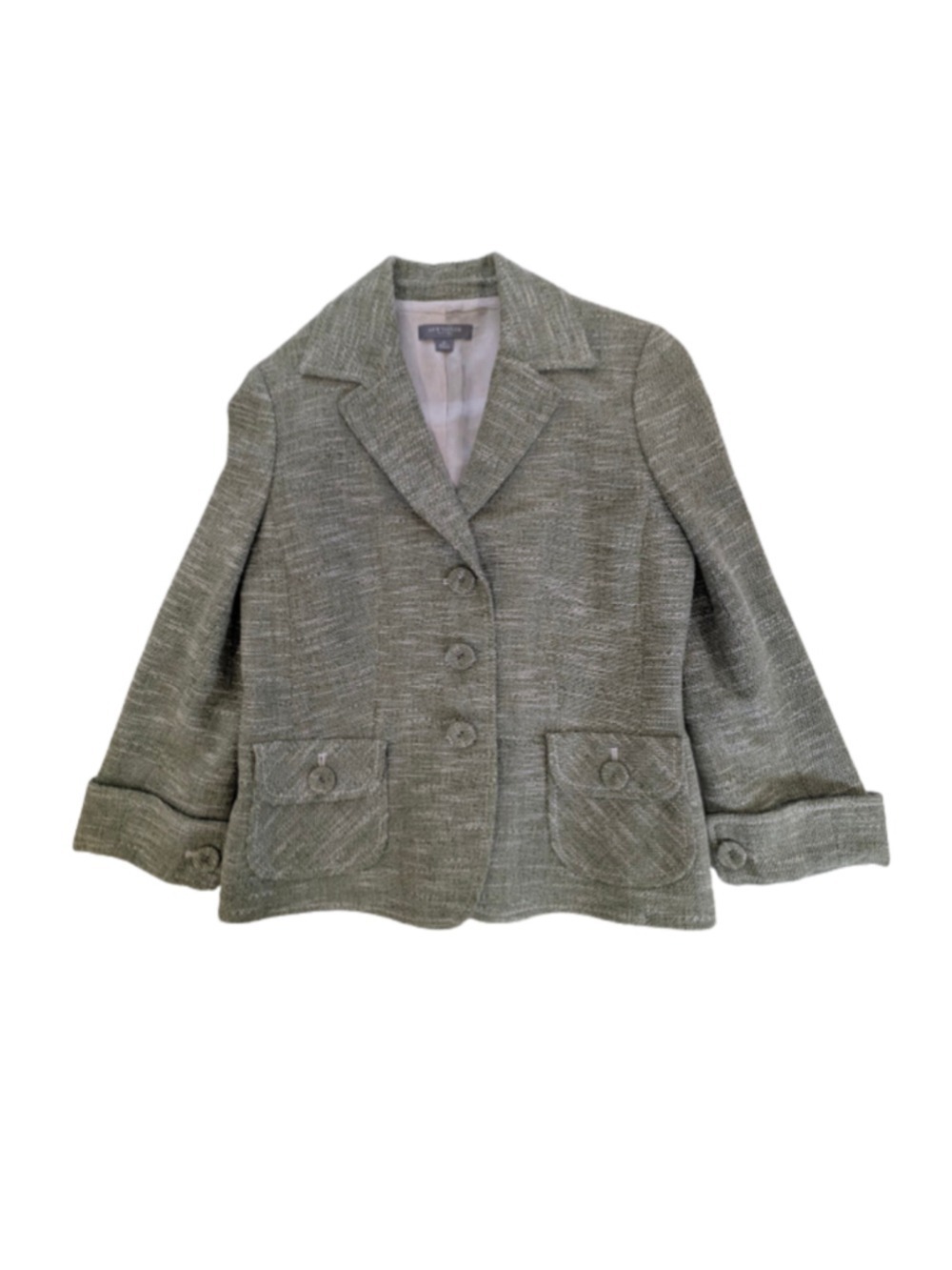 Ann Taylor Sage Green Women Textured Blazer Petite 8 Office Siren Old Money Chic - Picture 5 of 11